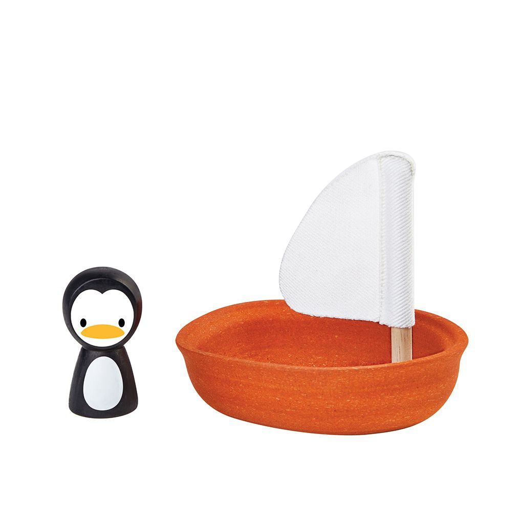 PlanToys Sailing Boat - Penguin wooden toy ของเล่นไม้แปลนทอยส์ เรือใบเพนกวิน ประเภทของเล่นในน้ำ สำหรับอายุ 12 เดือนขึ้นไป