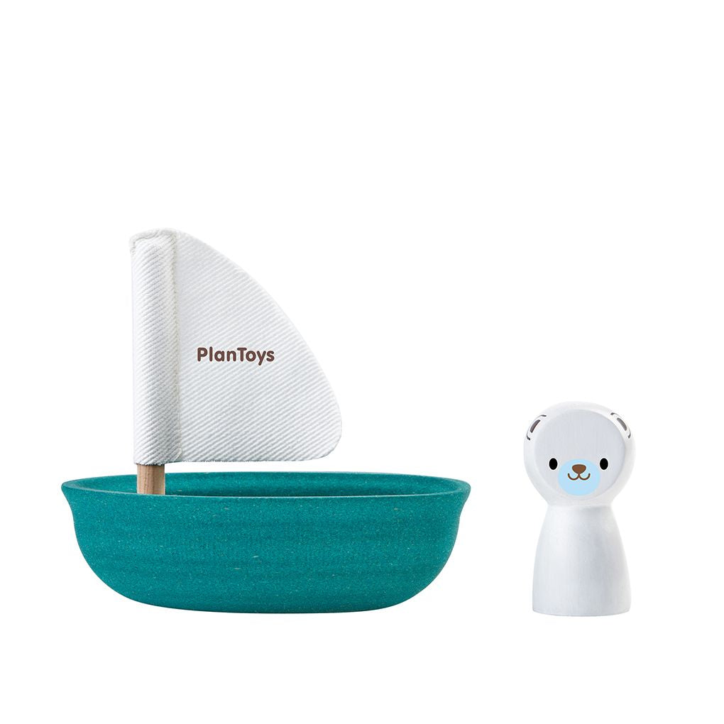 PlanToys Sailing Boat - Polar Bear wooden toy ของเล่นไม้แปลนทอยส์ เรือใบหมีโพล่าร์ ประเภทของเล่นในน้ำ สำหรับอายุ 12 เดือนขึ้นไป