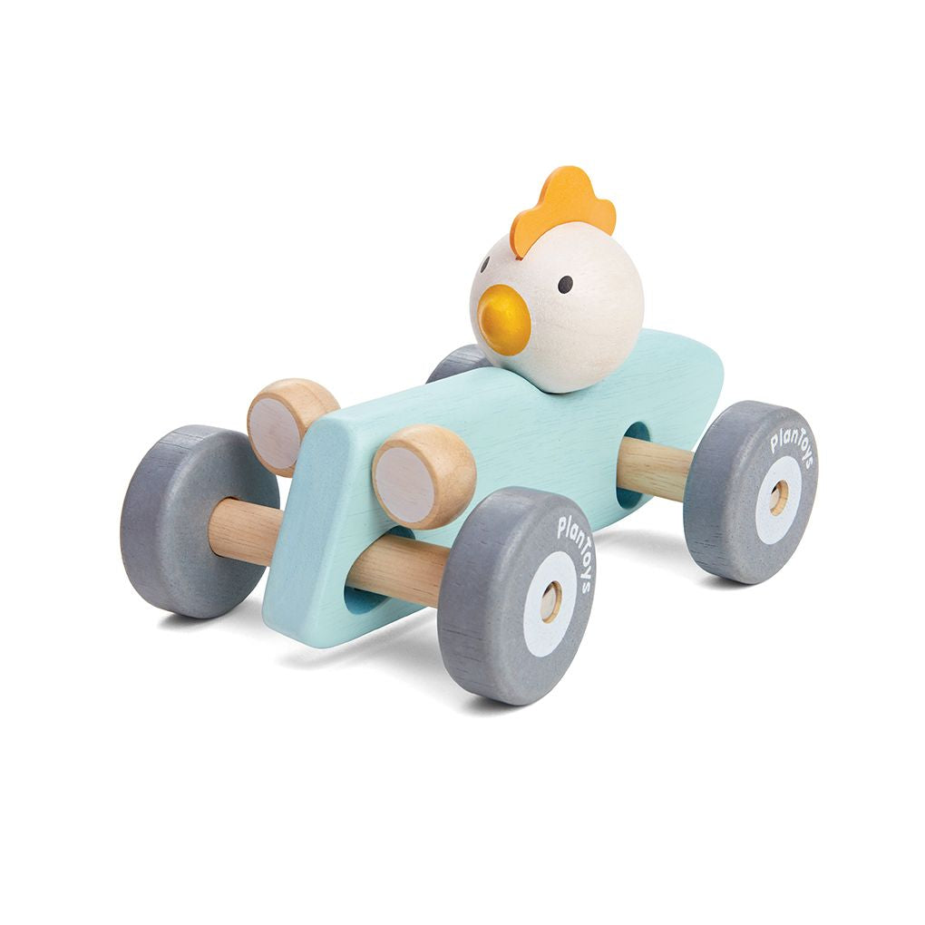 PlanToys Chicken Racing Car wooden toy ของเล่นไม้แปลนทอยส์ รถแข่งไก่น้อย ประเภทของเล่นชวนเคลื่อนไหว สำหรับอายุ 12 เดือนขึ้นไป