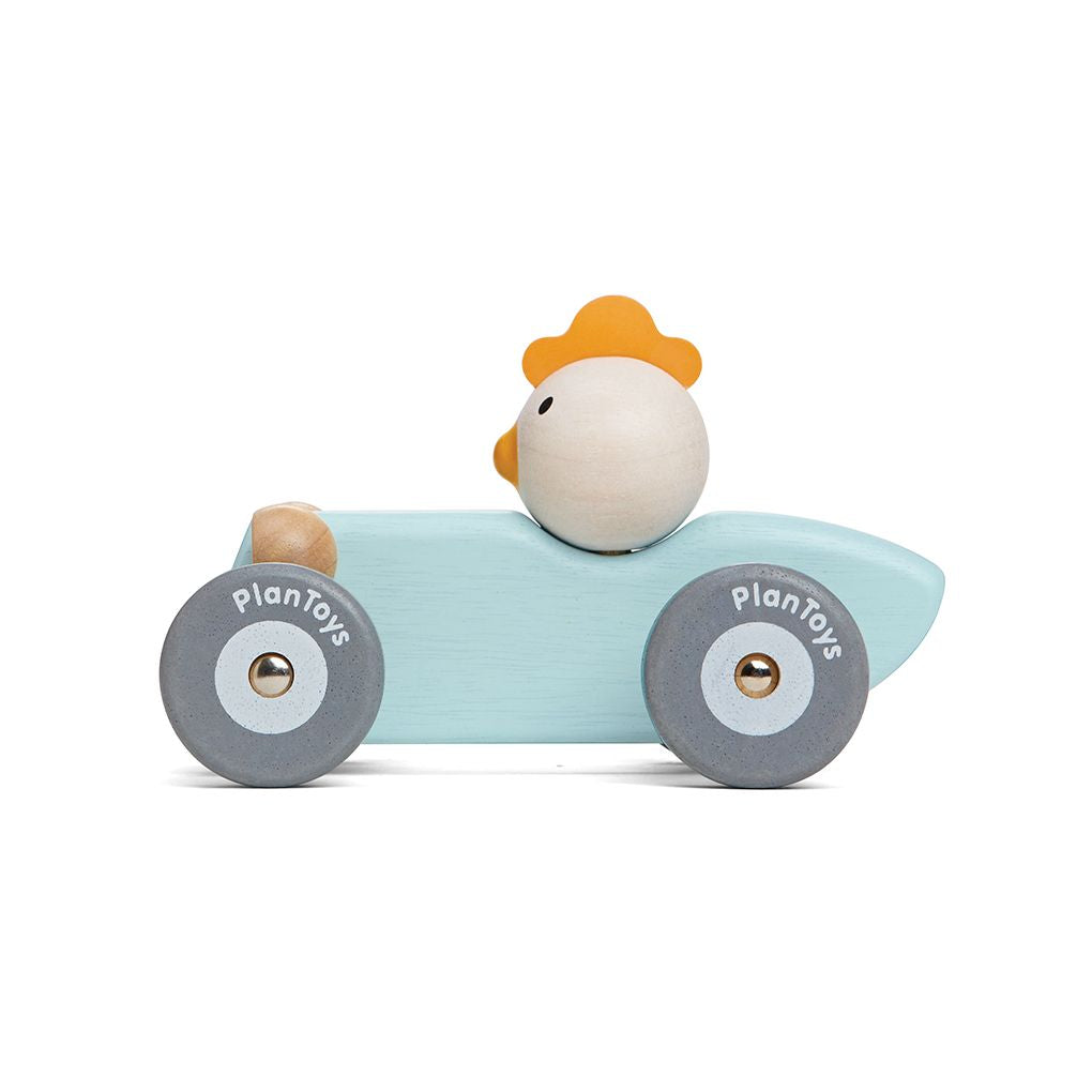 PlanToys Chicken Racing Car wooden toy ของเล่นไม้แปลนทอยส์ รถแข่งไก่น้อย ประเภทของเล่นชวนเคลื่อนไหว สำหรับอายุ 12 เดือนขึ้นไป