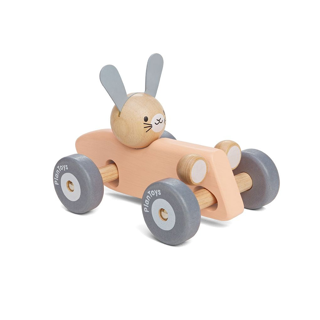 PlanToys Bunny Racing Car wooden toy ของเล่นไม้แปลนทอยส์ รถแข่งกระต่ายน้อย ประเภทของเล่นชวนเคลื่อนไหว สำหรับอายุ 12 เดือนขึ้นไป