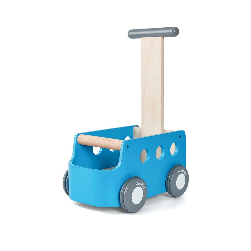 PlanToys blue Van Walker wooden toy ของเล่นไม้แปลนทอยส์ รถตู้ผลักเดิน ประเภทผลักและลากจูง สำหรับอายุ 6 เดือนขึ้นไป