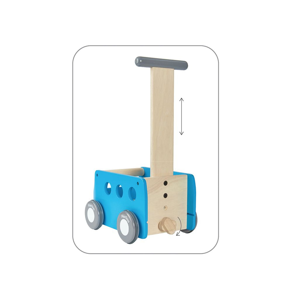 PlanToys blue Van Walker wooden toy ของเล่นไม้แปลนทอยส์ รถตู้ผลักเดิน ประเภทผลักและลากจูง สำหรับอายุ 6 เดือนขึ้นไป