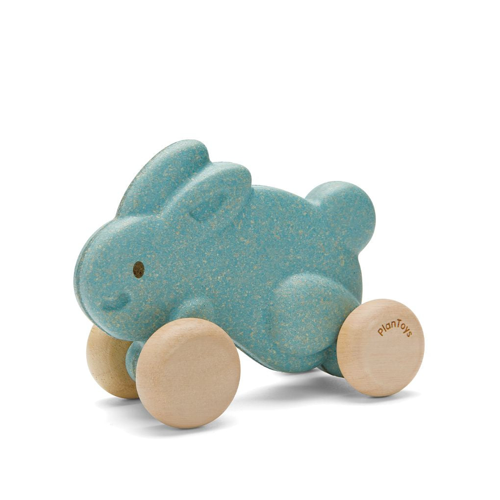 PlanToys blue Push Along Bunny wooden toy ของเล่นไม้แปลนทอยส์ กระต่ายน้อยลากจูง ประเภทของเล่นชวนเคลื่อนไหว สำหรับอายุ 12 เดือนขึ้นไป