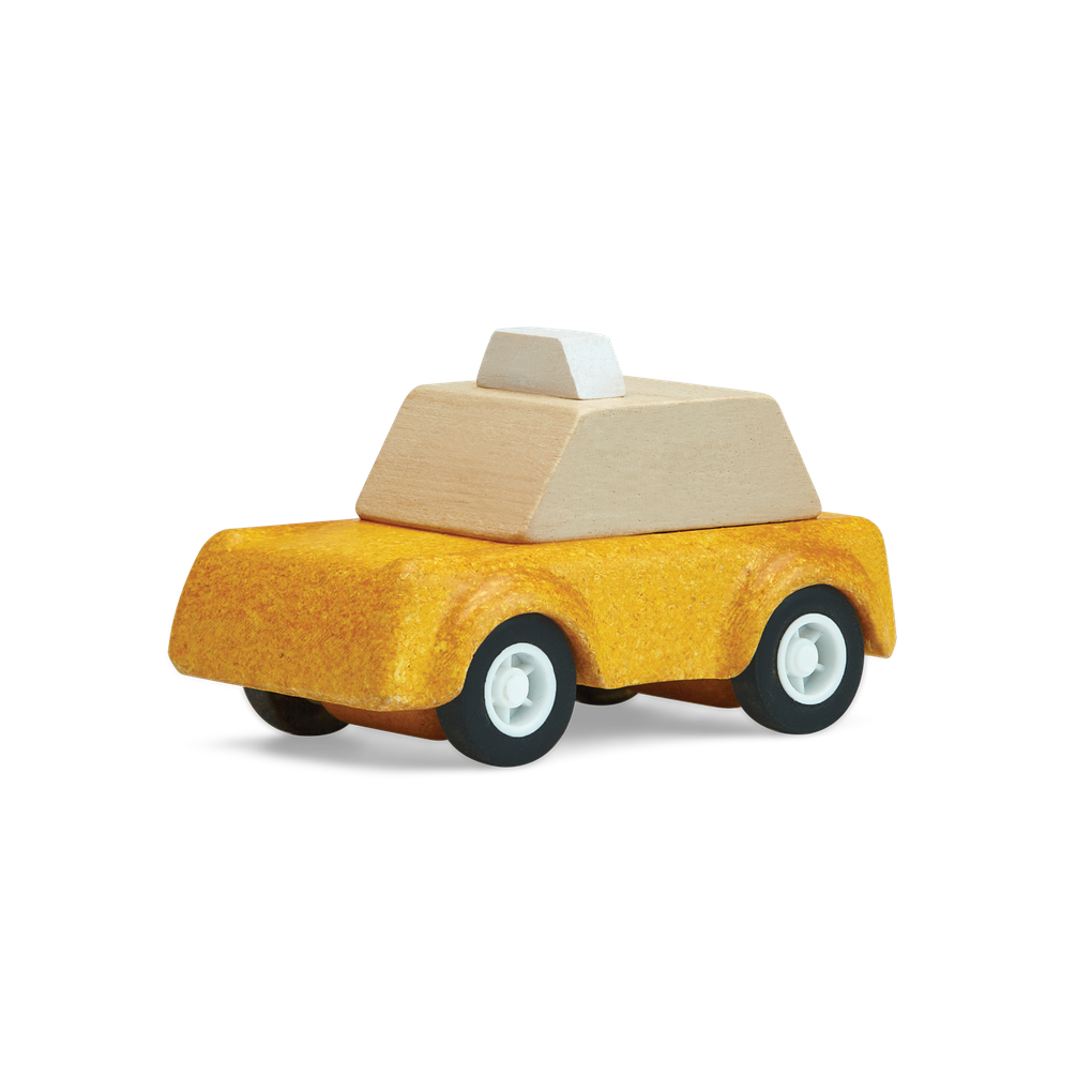 PlanToys Yellow Taxicab wooden toy ของเล่นไม้แปลนทอยส์ รถแท็กซี่สีเหลือง ประเภทบทบาทสมมุติ สำหรับอายุ 3 ปีขึ้นไป