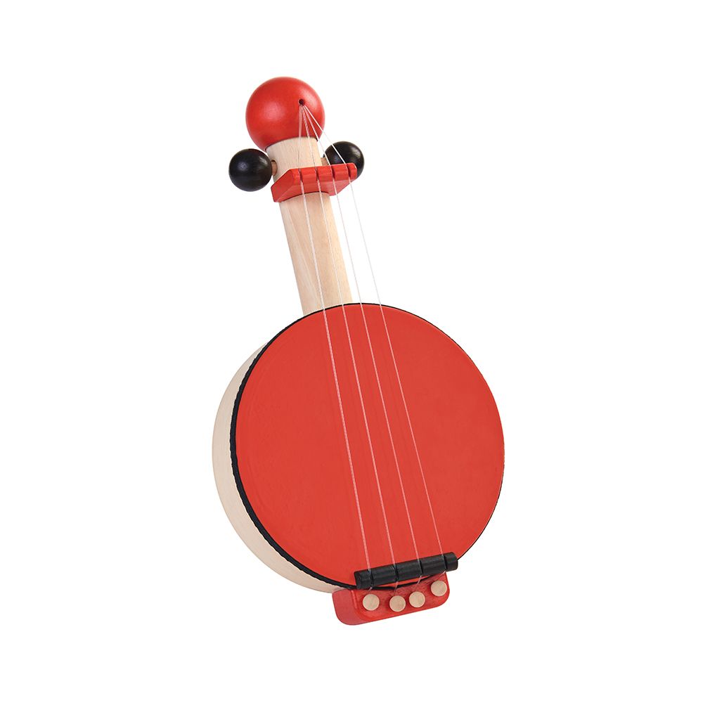 PlanToys red Banjo wooden toy ของเล่นไม้แปลนทอยส์ แบนโจครื้นเครง ประเภทดนตรี สำหรับอายุ 3 ปีขึ้นไป