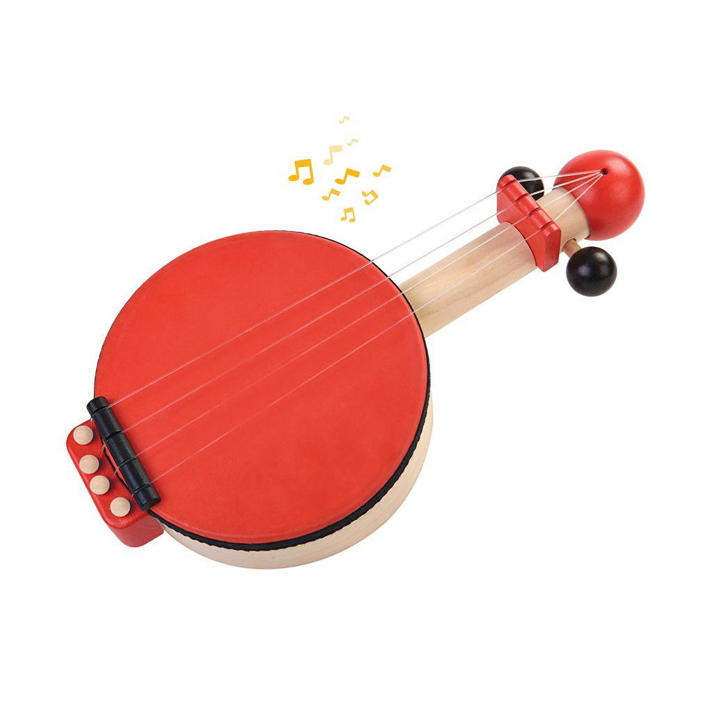 PlanToys red Banjo wooden toy ของเล่นไม้แปลนทอยส์ แบนโจครื้นเครง ประเภทดนตรี สำหรับอายุ 3 ปีขึ้นไป