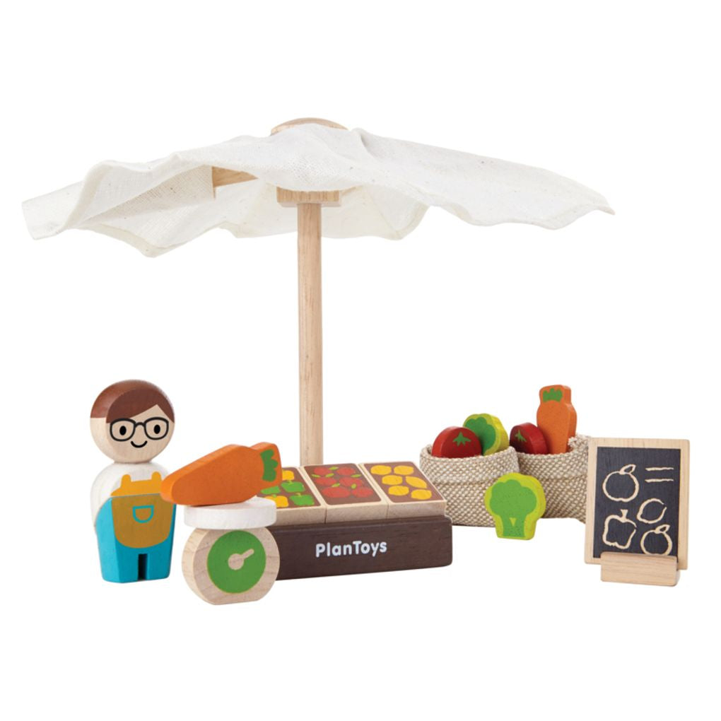 PlanToys Market wooden toy ของเล่นไม้แปลนทอยส์ ตลาด ประเภทบทบาทสมมุติ สำหรับอายุ 3 ปีขึ้นไป