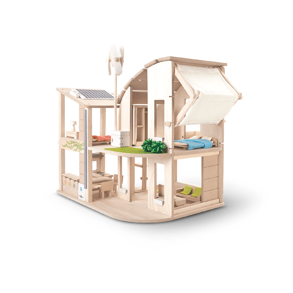 PlanToys Green Dollhouse With Furniture wooden toy ของเล่นไม้แปลนทอยส์ บ้านธรรมชาติรวมเฟอร์นิเจอร์ ประเภทบ้านตุ๊กตา สำหรับอายุ 3 ปีขึ้นไป