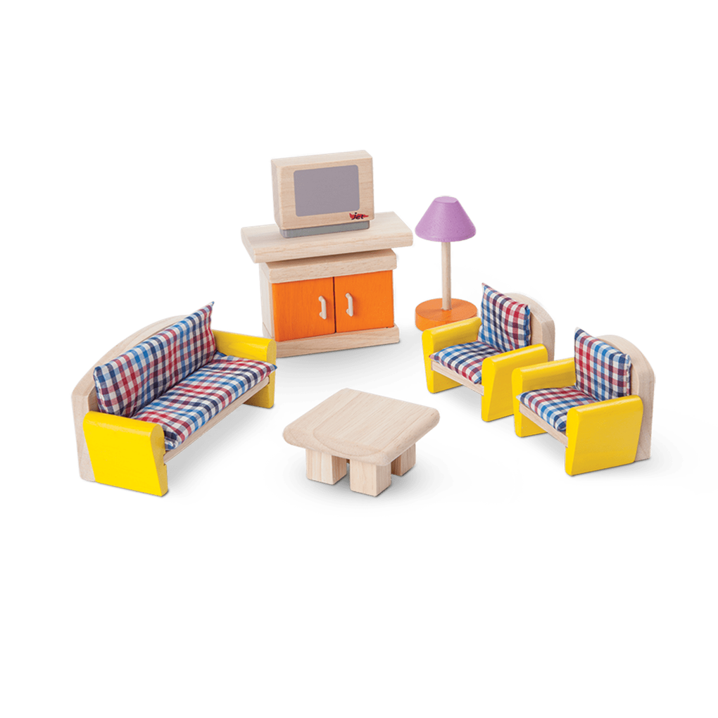 PlanToys Living Room wooden toy ของเล่นไม้แปลนทอยส์ ชุดห้องนั่งเล่นสไตล์ใหม่ ประเภทบ้านตุ๊กตา สำหรับอายุ 3 ปีขึ้นไป
