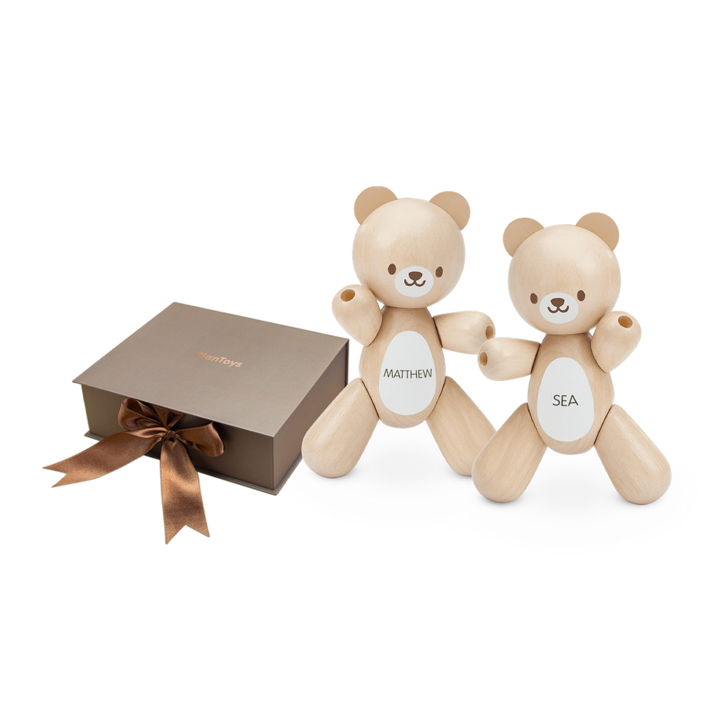 PlanToys Happy Valentine's Day Couple wooden bears น้องหมีสื่อรัก หมีวาเลนไทน์ ชุดหมีคู่